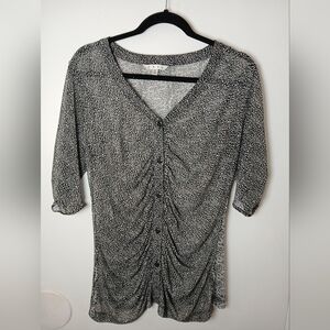 CAbi Women's Sheer Black White Abstract Print Blouse Size L Long Sleeve